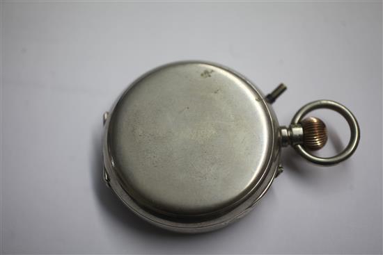 A plated Goliath pocket watch by J C Vickery, in silver mounted illuminating square case with strap handle and interior compartment, 6.